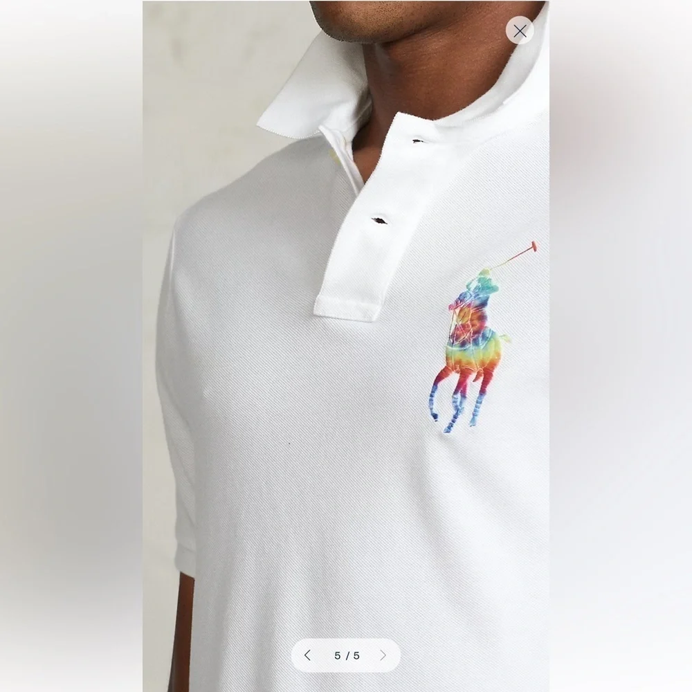 Polo Ralph Lauren White Polo Shirt with Rainbow Logo Limited Edition 3XL RARE